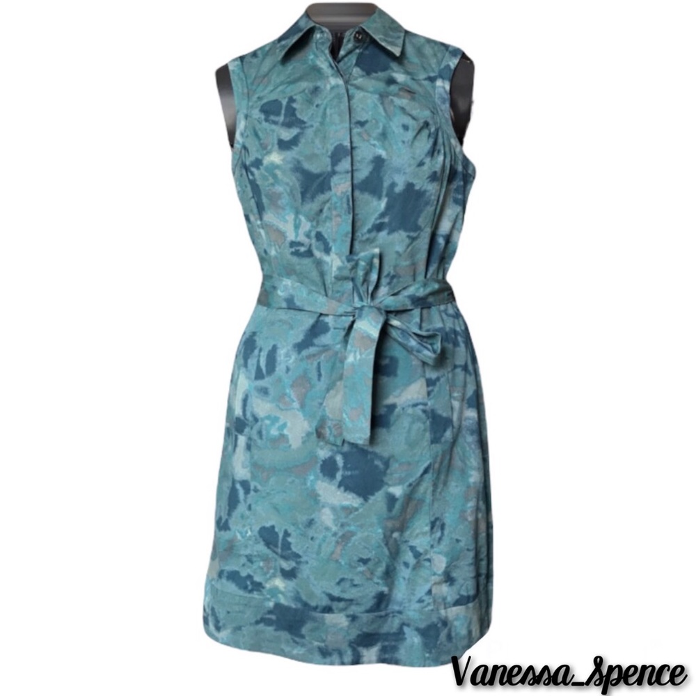 New York & Company Green and Blue Sleeveless tie waist dress